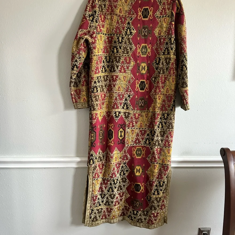 Soft Surroundings Multicolor Tapestry Long Sleeve Maxi Length Buttoned Cardigan‎